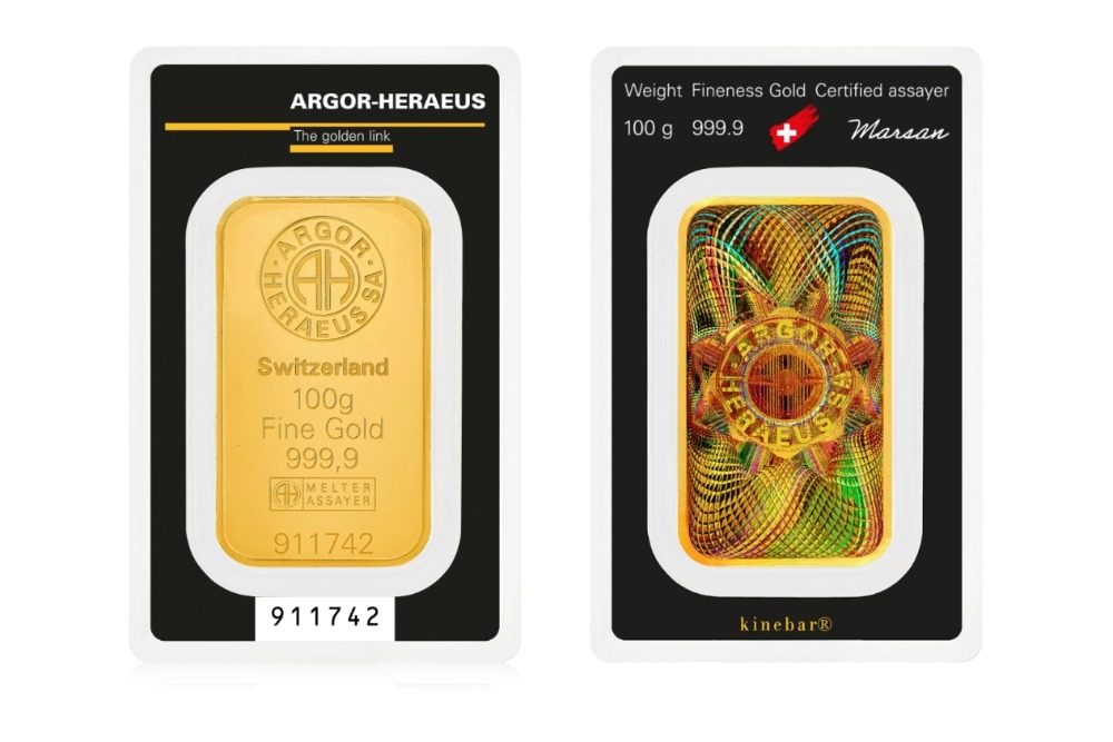 100g Argor Heraeus Gold Kinebar