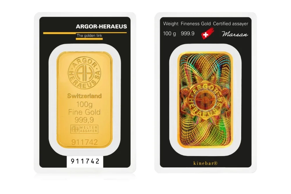 100g Argor Heraeus Gold Kinebar