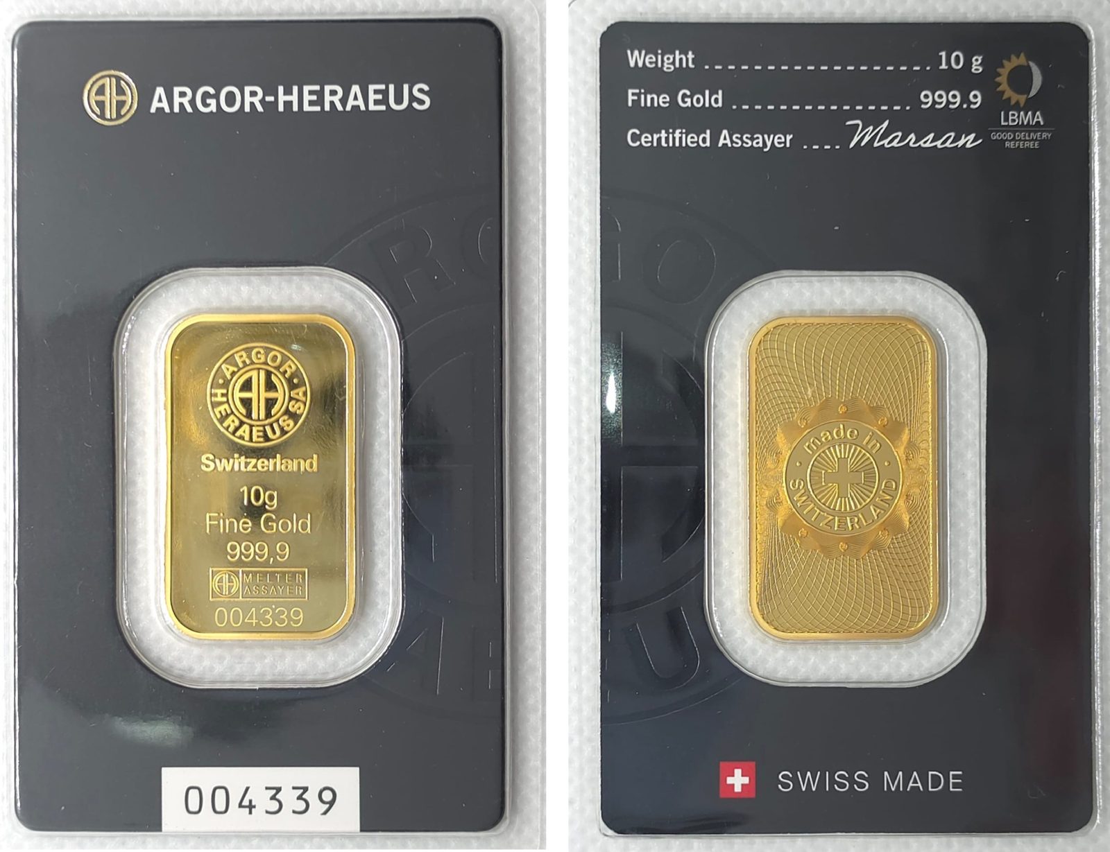 10g Argor Heraeus Gold Bar (Classic)