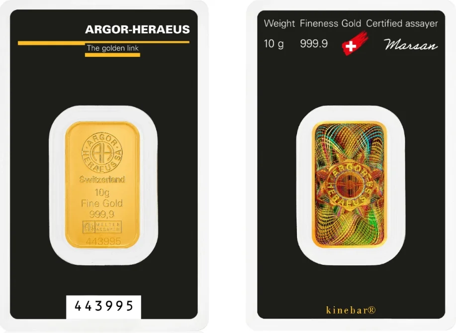 10g Argor Heraeus Gold Kinebar