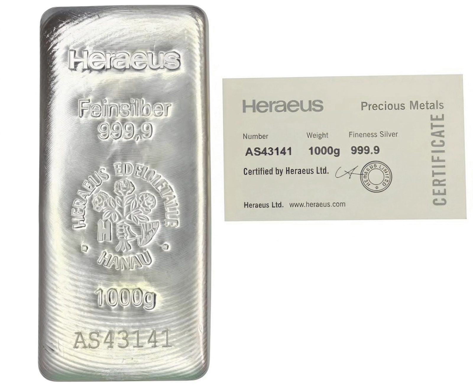 1KG Heraeus Silver Cast Bar