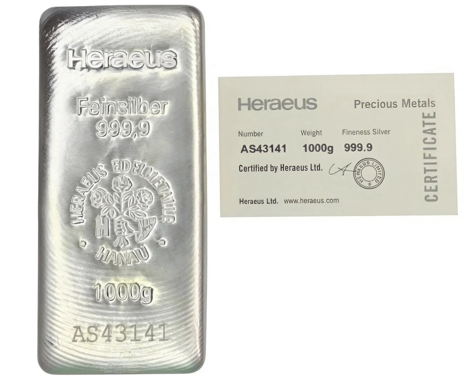 1KG Heraeus Silver Cast Bar