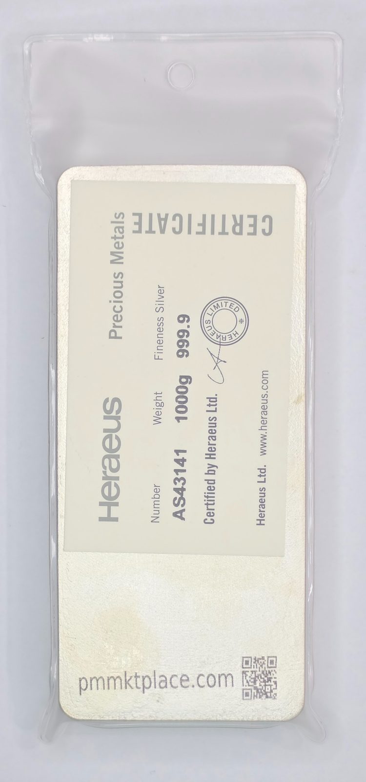 1KG Heraeus Silver Cast Bar image 3