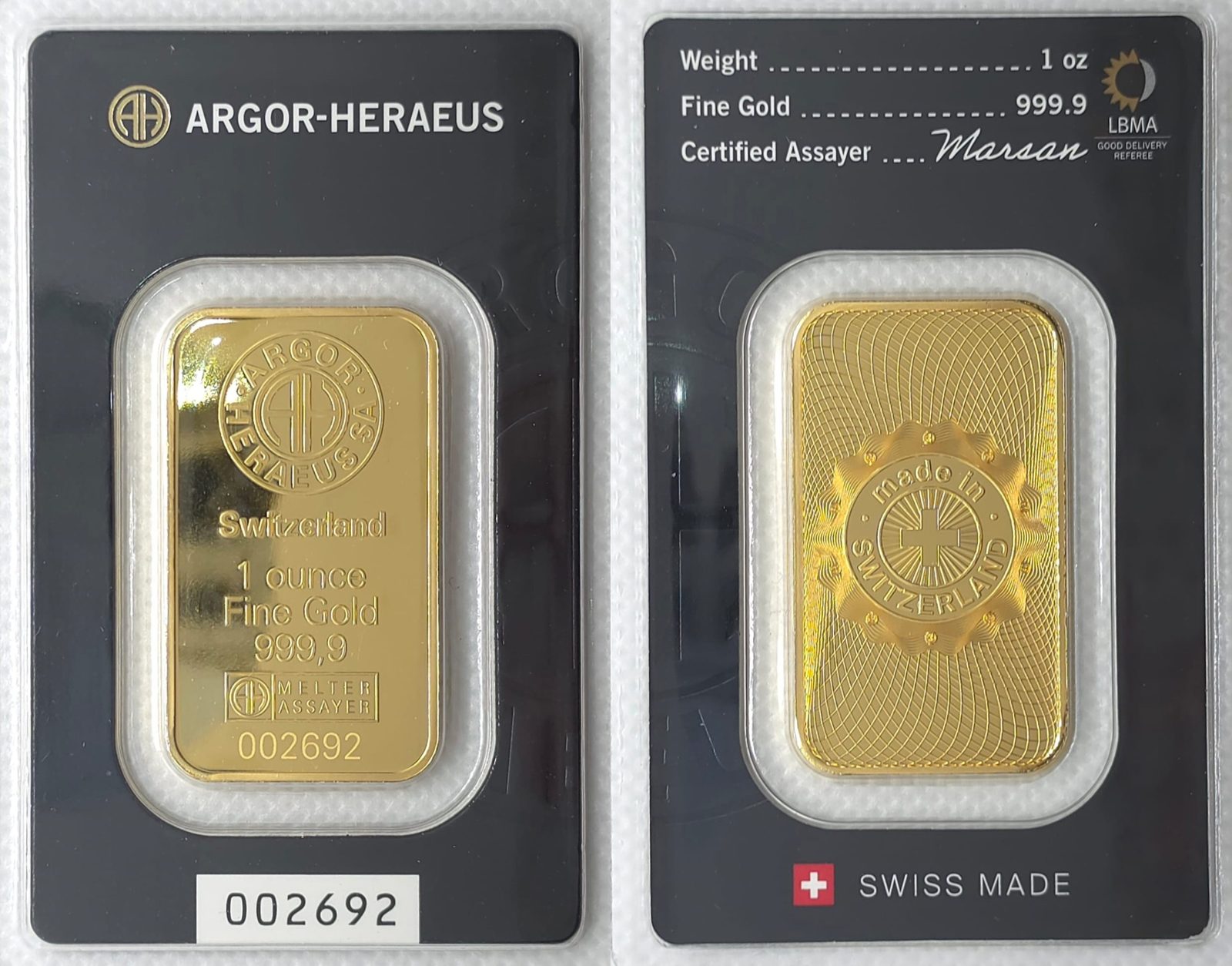 1oz Argor Heraeus Gold Bar (Classic)