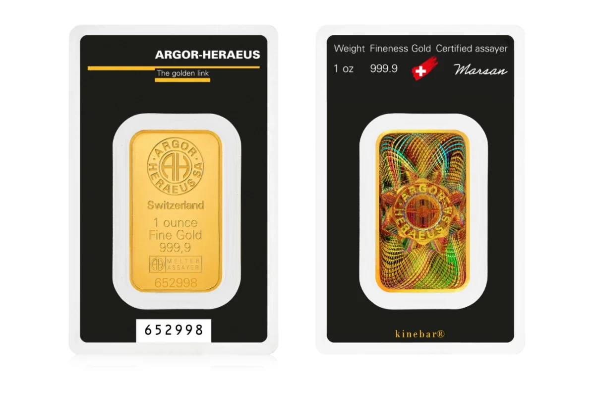 1oz Argor Heraeus Gold Kinebar