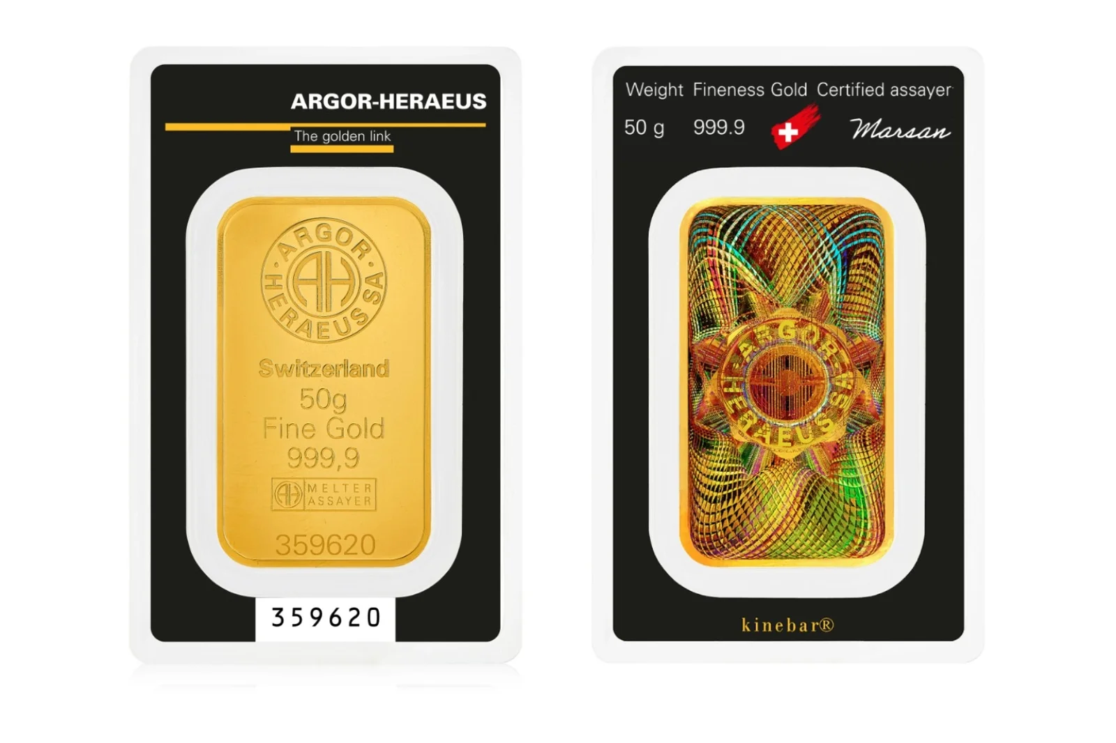 50g Argor Heraeus Gold Kinebar