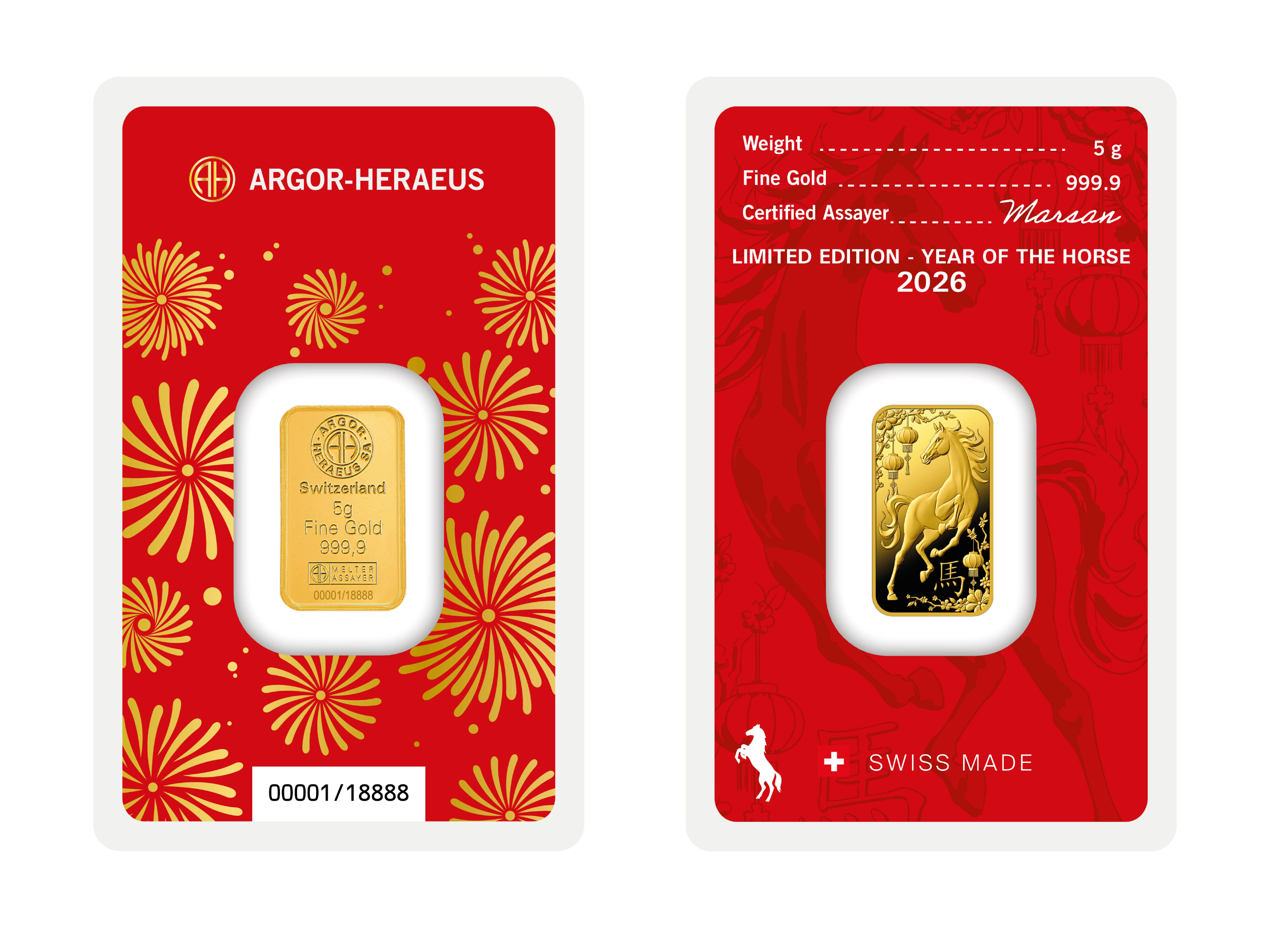 5g Argor Heraeus 2026 Lunar Horse Gold Bar