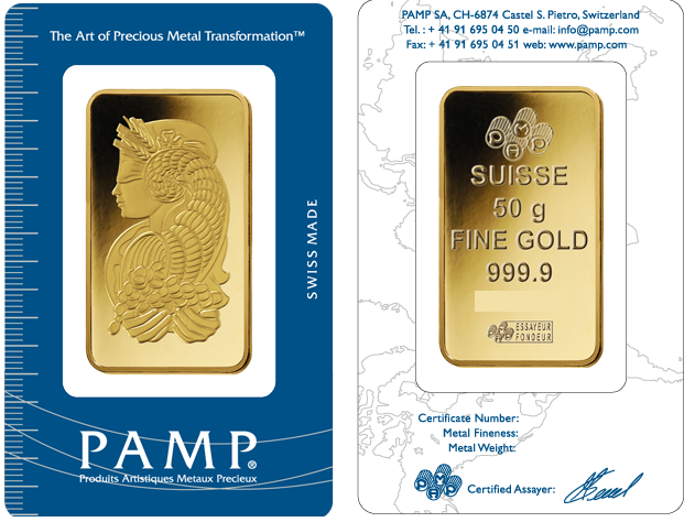 50g Pamp Fortuna Gold Bar (Classic)