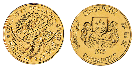 1/2oz 1983 Singapore Phoenix Gold Coin